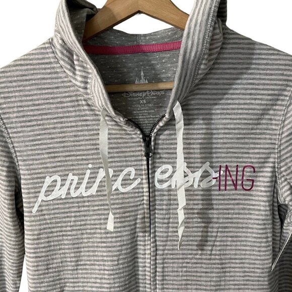 Disney Parks Princess Full Zip Hoodie Size XS Jacket Striped Pink Gray Graphics - Picture 4 of 6
